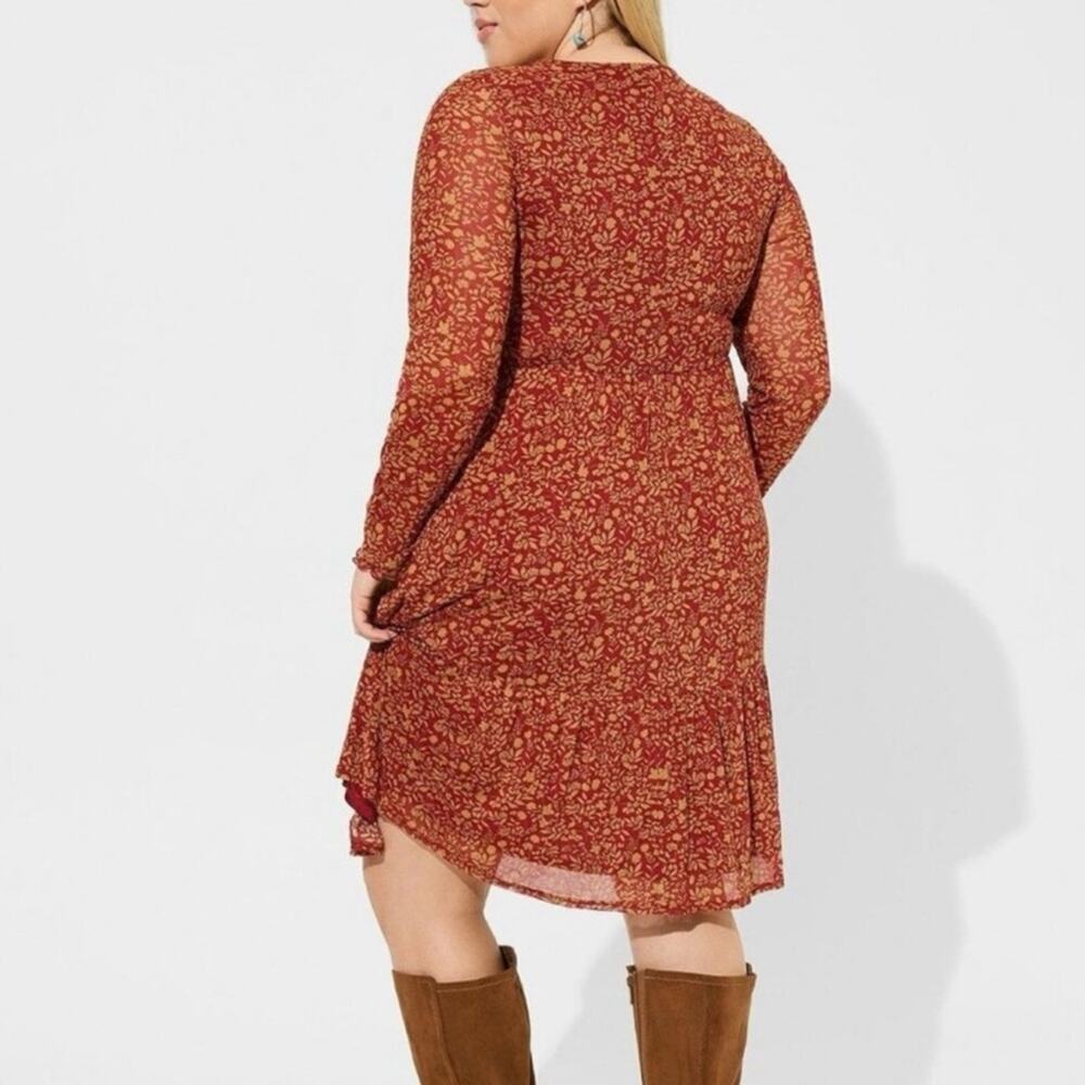 Torrid Ruffled Floral Mesh Dress Rust Red Size 3X - Picture 2 of 5